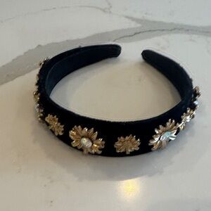 Chic Black Headband with Gold Floral Details